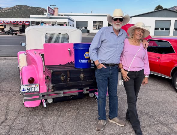 Vintage vehicles lined up on Main Street in Nephi